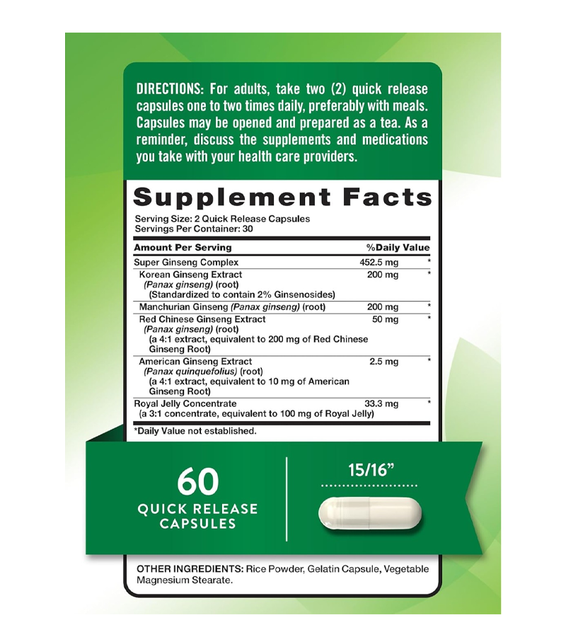 Super Ginseng Complex plus Royal Jelly - 60 Quick Release Capsules