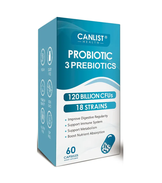 Probiotics 120 Billion CFUs 18 Strains, 3 Prebiotics - 60 Capsules