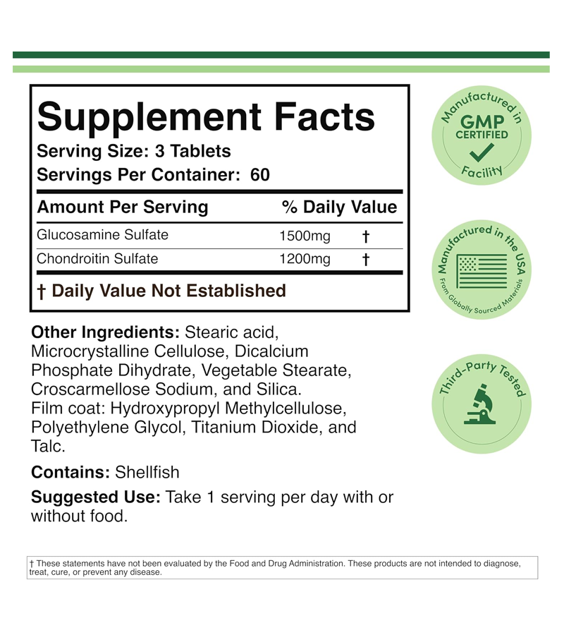 Glucosamine 1500mg + Chondroitin 1200mg Per Serving, Joints Comfort Support - 180 Tablets