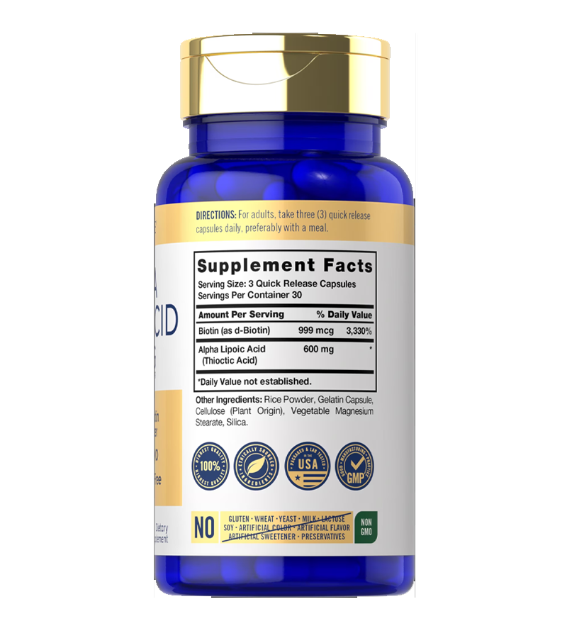 Alpha Lipoic Acid 600mg Plus Biotin Optimizer - 90 Capsules