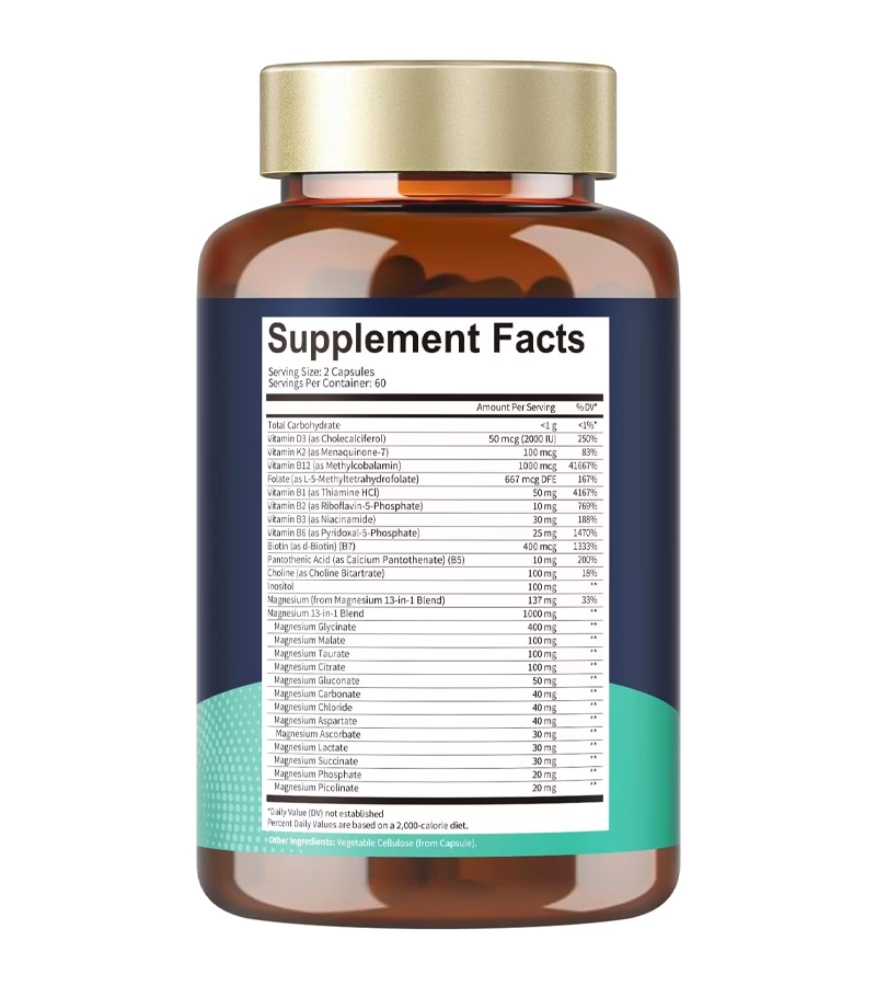 Magnesium Complex 25 In1 With Methylated B Complex, For Relaxation Energy & Nerve - 120 Vegan Caps