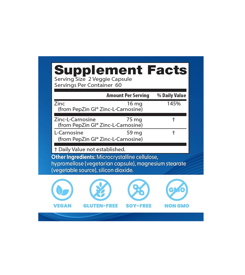 PepZin GI, Zinc-L-Carnosine Complex - Digestive Support - 120 Veggie Caps