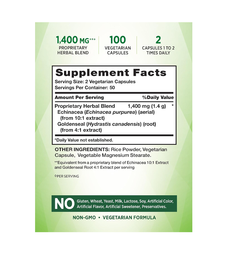 Echinacea & Goldenseal 1400mg - 100 Capsules