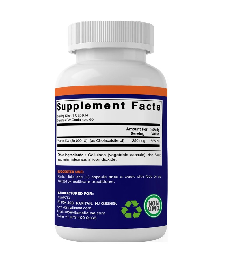 Vitamin D3 50,000 IU - 60 Veg Capsules - 1 year supply
