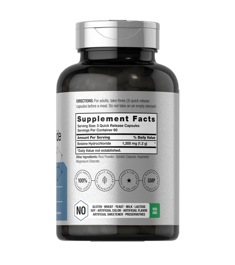 Betaine HCl 1200mg - 180 Capsules