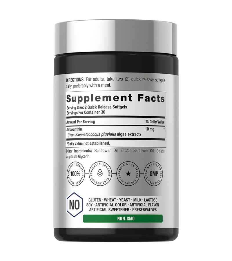 Astaxanthin Algae Derived Formula, 10mg Per Serving - 60 Softgels