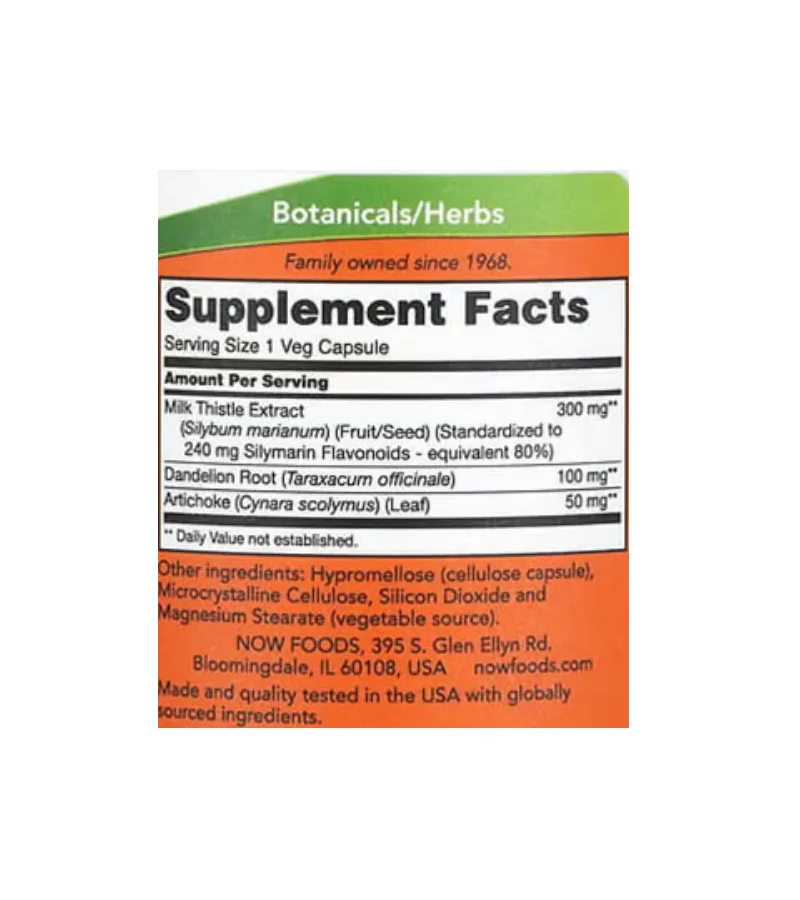 Milk Thistle Extract 300 mg With Artichoke & Dandelion - 200 Veg Capsules