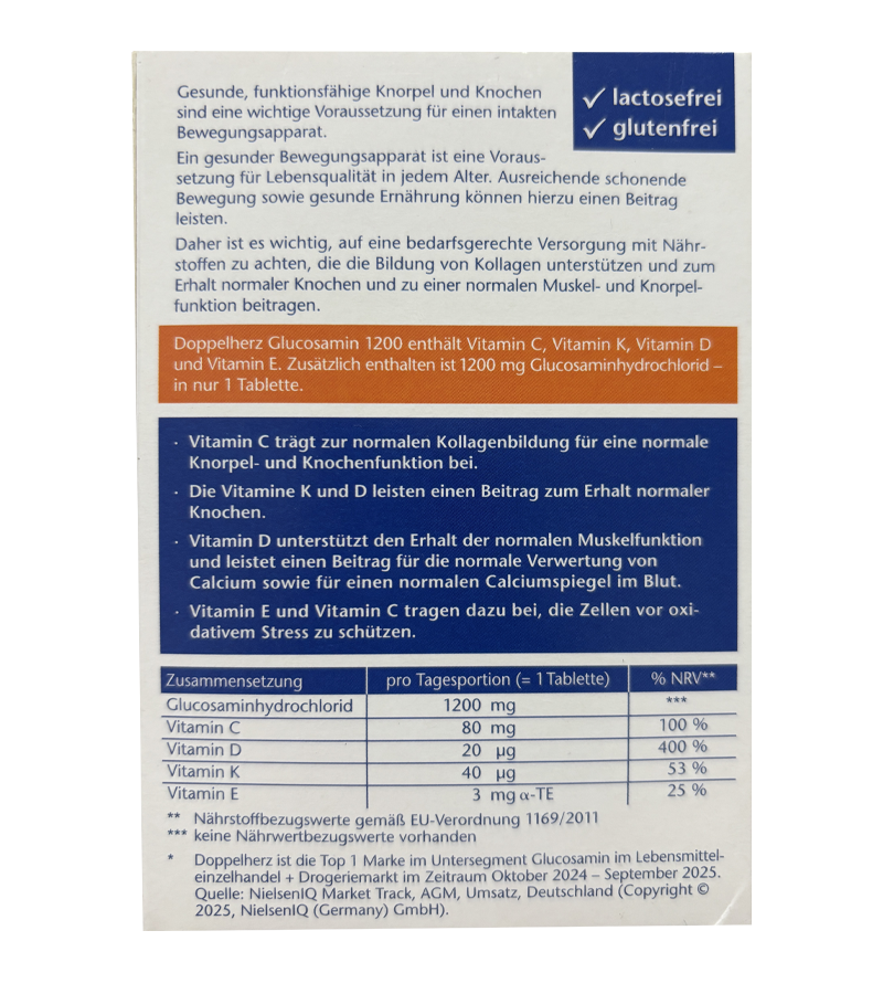 Doppelherz Glucosamine 1200 + D3 + K+ With Vitamin C - 40 Tablets