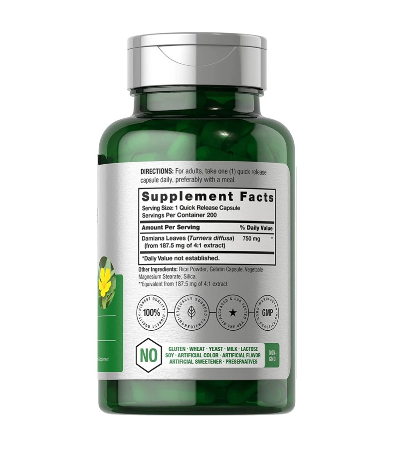 Damiana Leaf 750mg - 200 Capsules