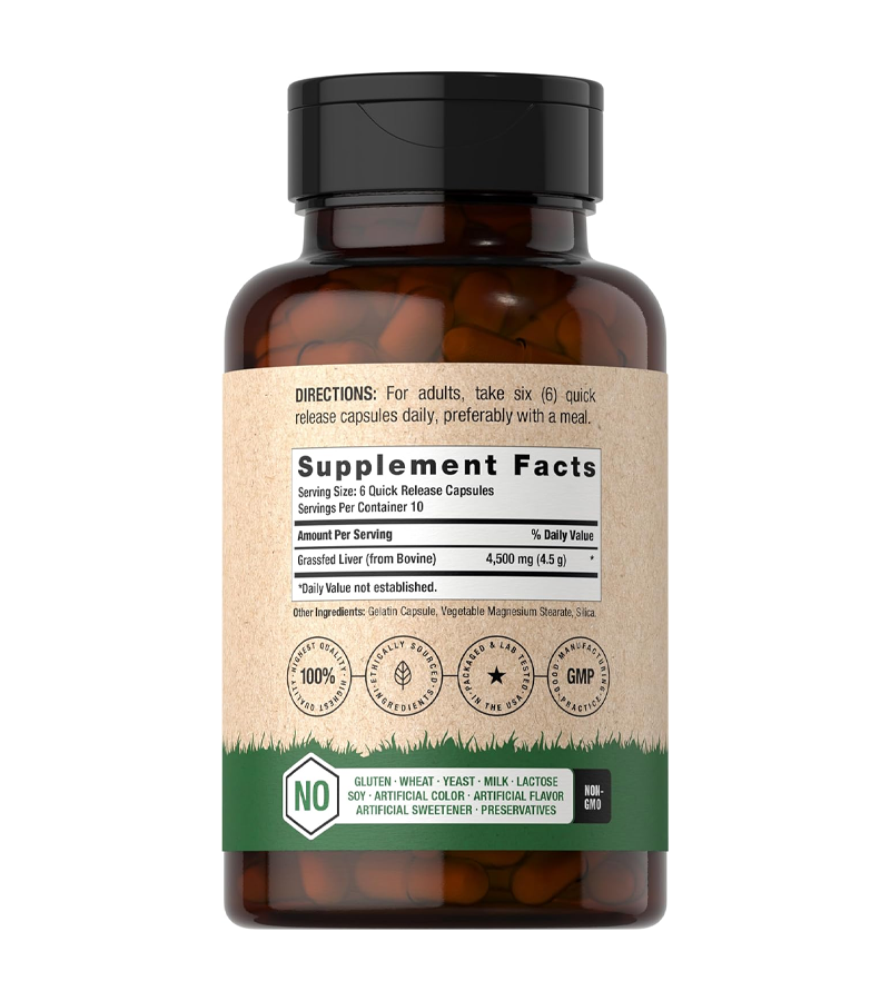 Grass Fed Beef Liver 4500mg Per Serving - 60 Capsules