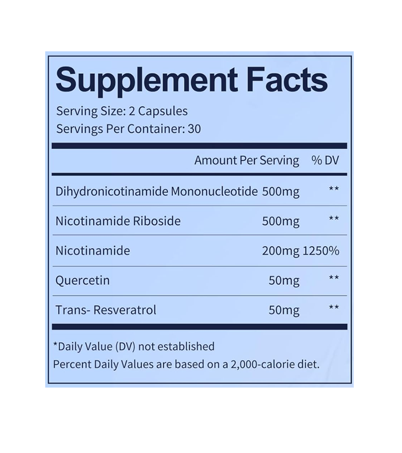 NMNH 500mg With Nicotinamide Riboside, Quercetin & Resveratrol - 60 Capsules