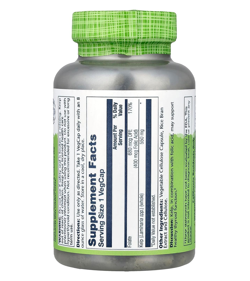 Kelp 550 mg with Folic Acid for Healthy Thyroid Function, Energy & Metabolism Support - 180 VegCaps