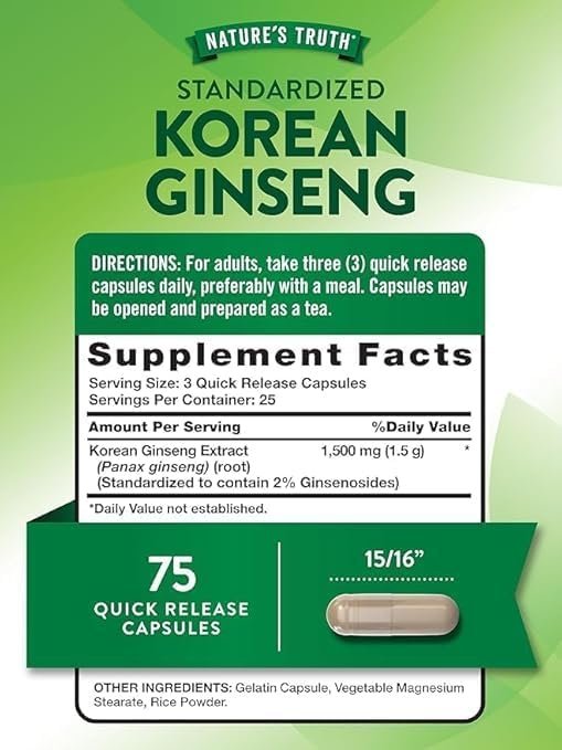 Korean Ginseng 1500mg - 75 Capsules