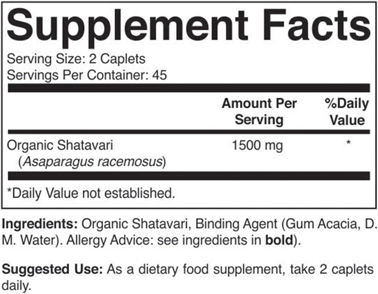 Organic Shatavari for PMS, Menopause Support 1500 mg Per Serving - 90 Tablets