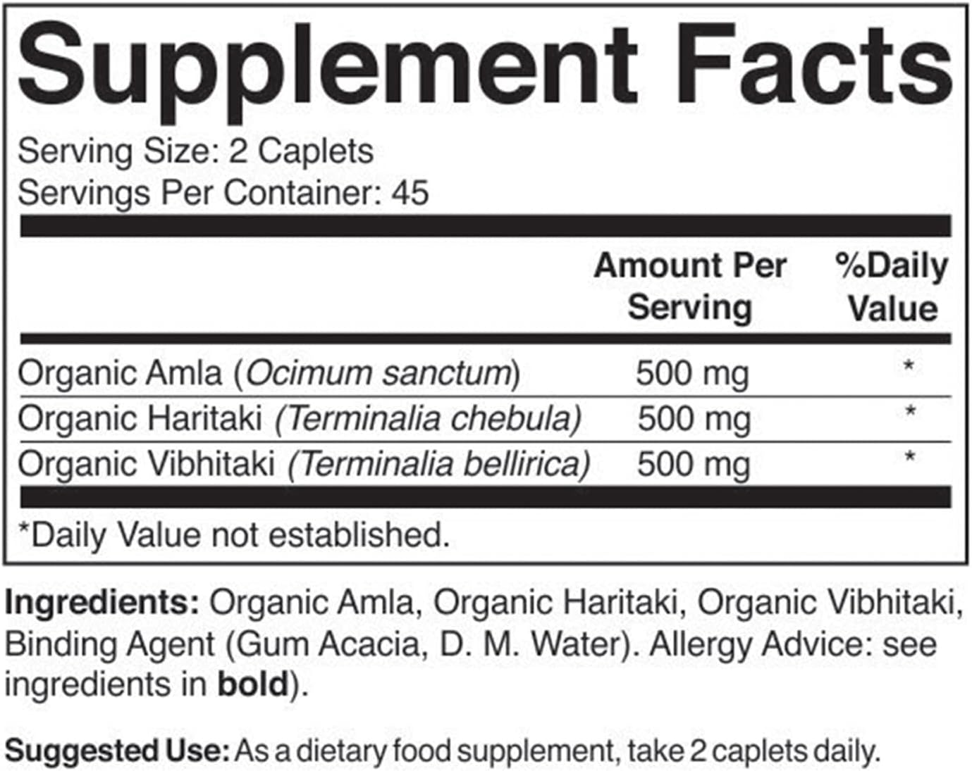 Organic Triphala 1500 mg Per Serving - 90 Tablets
