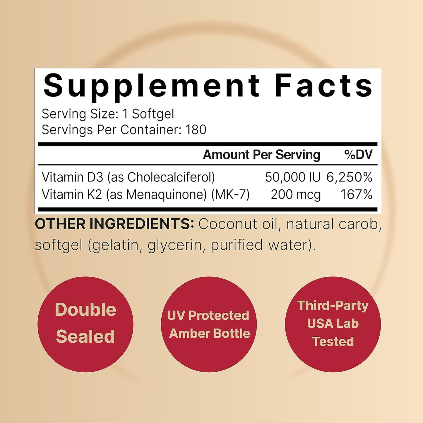 Vitamin D3 50,000 IU + K2 200 mcg, 240 Softgels