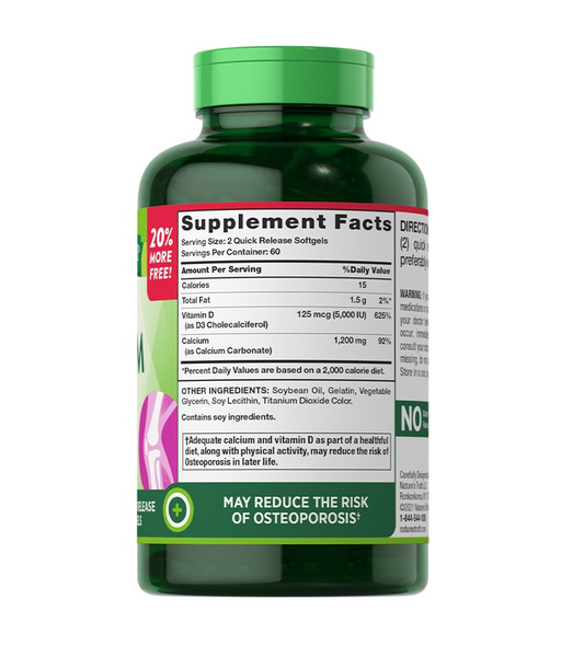 Absorbable Calcium 1,200 mg plus D3 5,000 IU - 120 Quick Release Softgels