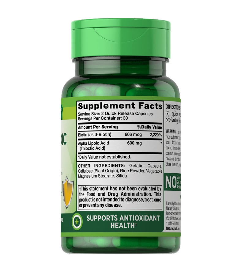 Alpha Lipoic Acid 600 mg plus Biotin Optimizer - 60 Quick Release Capsules