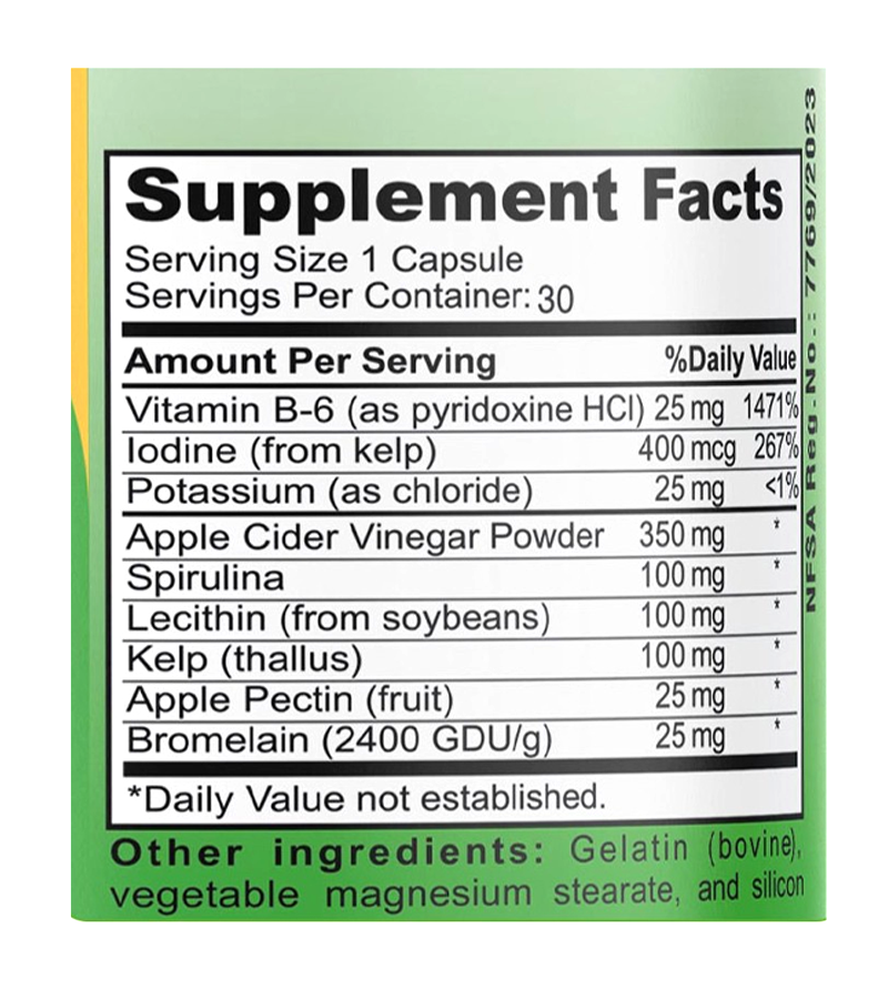 Apple Vinegar Complex with Spirulina, Kelp and Bromelain - 30 Capsules