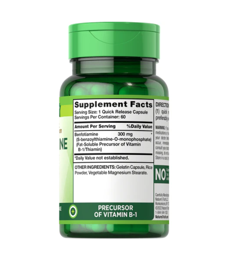 Benfotiamine Vitamin B-1 300 mg - Enhanced Absorption - 60 Capsules