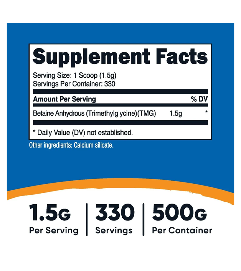 Betaine Anhydrous Trimethylglycine (TMG) Powder - 500 g