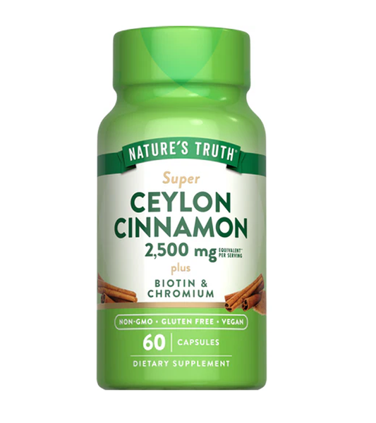 CEYLON CINNAMON 2500 MG WITH BIOTIN & CHROMIUM - 60 Vegetarian Capsules
