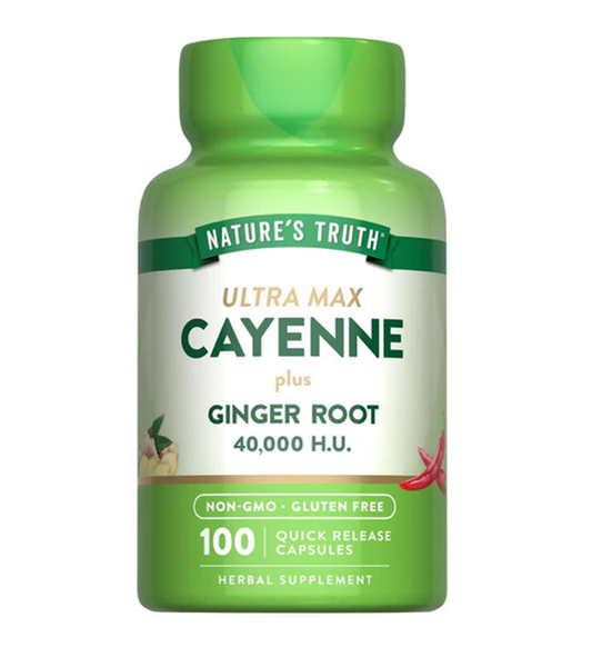 Cayenne Pepper 40,000 HU with Ginger Root - 100 Quick Release Capsules