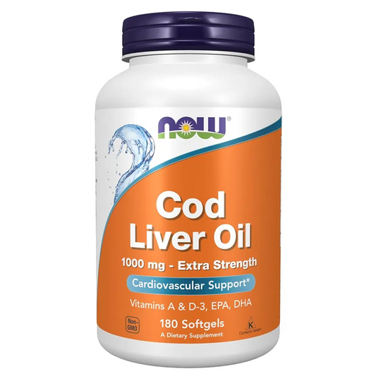 Cod Liver Oil Extra Strength 1000mg with Vitamins A & D-3, EPA, DHA -180 Softgels