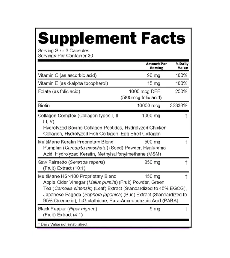 Collagen Biotin Keratin Saw Palmetto Hyaluronic Acid - 90 Capsules