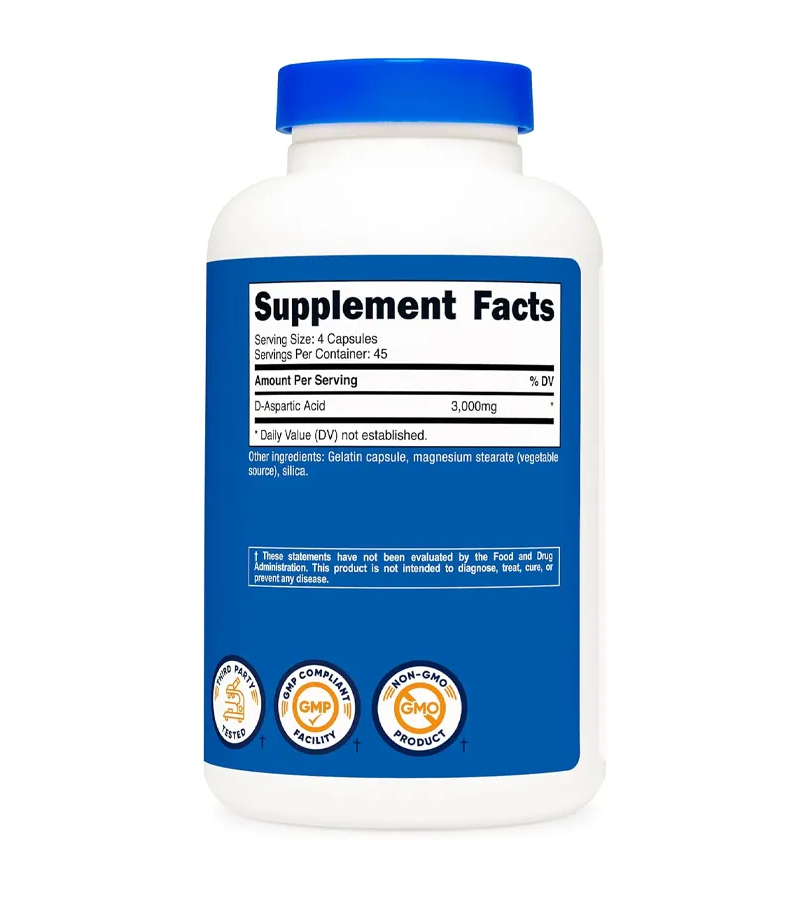 D-Aspartic Acid DAA Capsules - 3000mg Per Serving - 180 Capsules