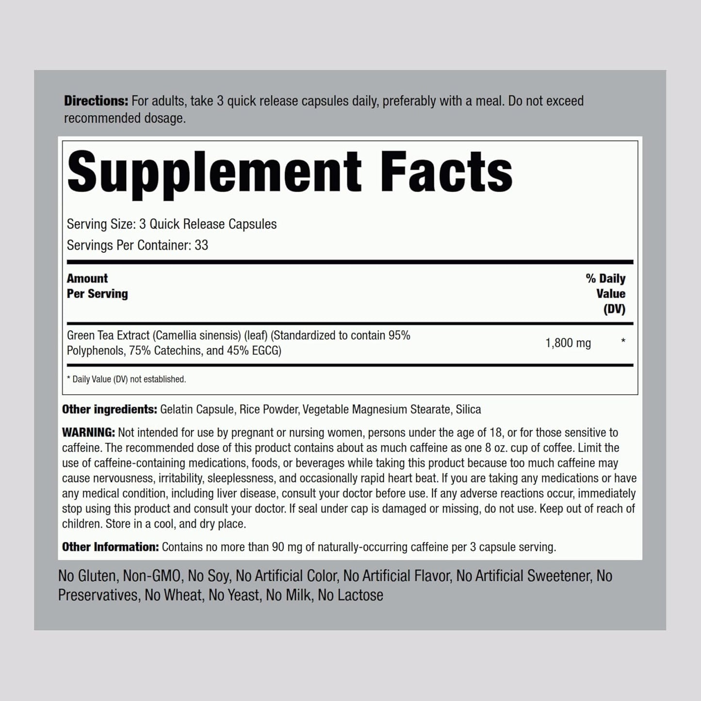 EGCG Green Tea Extract 1800 mg - 100 Capsules