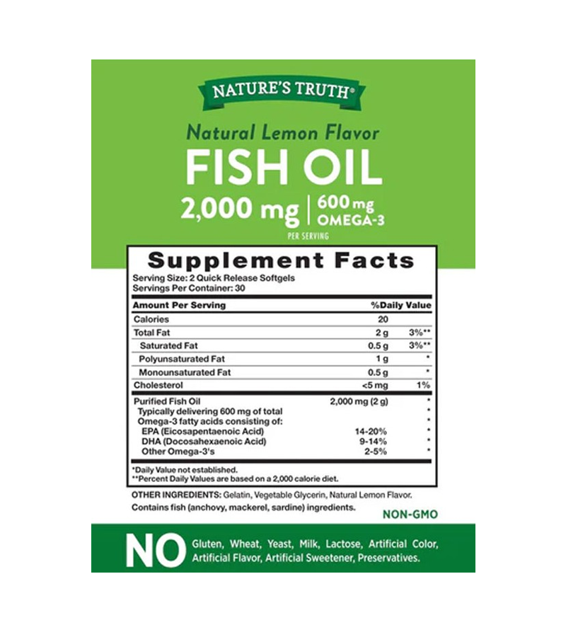 FISH OIL OMEGA 3 2000 MG | LEMON FLAVOR - 60 Softgels