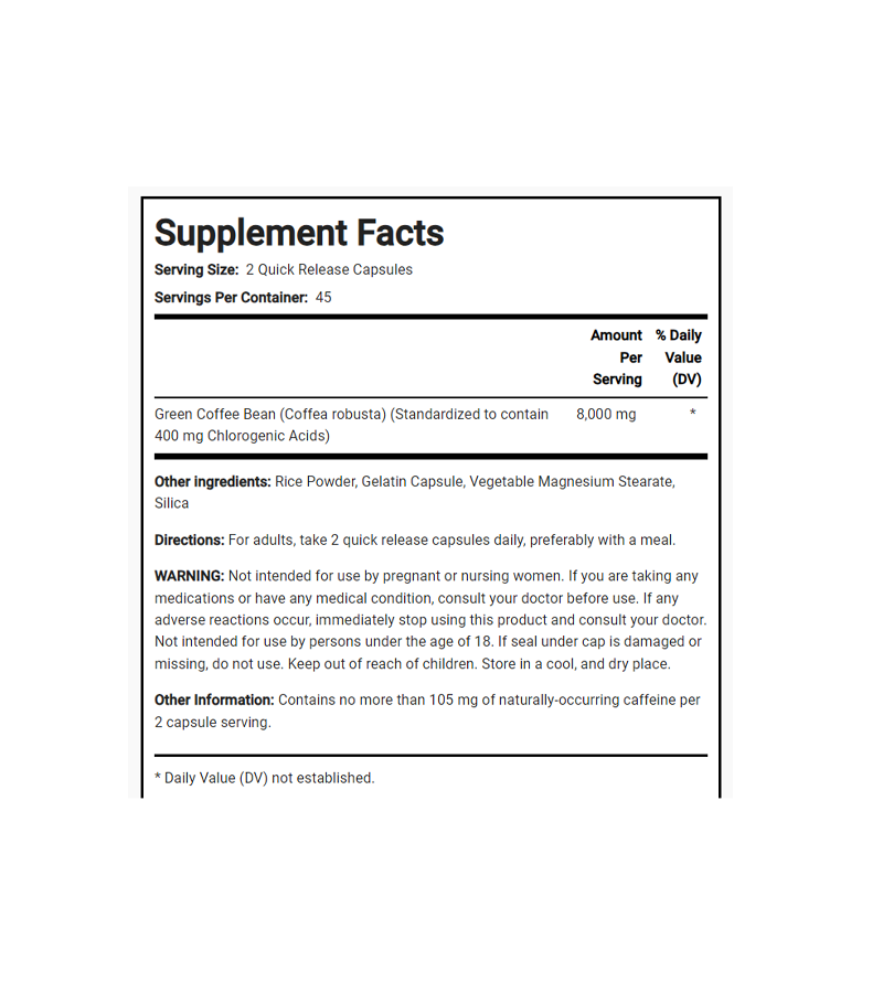 Green Coffee Bean Extract, 400 mg - 90 Quick Release Capsules