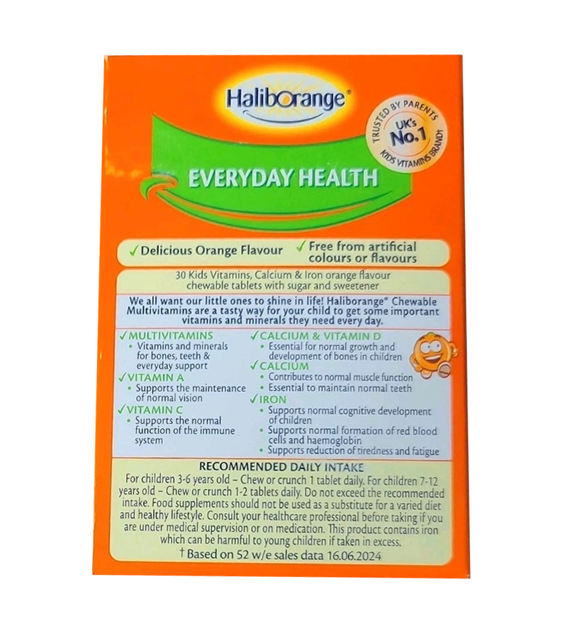 Haliborange Kids Multivitamins Calcium & Iron - 30 Orange Chewables Tablets