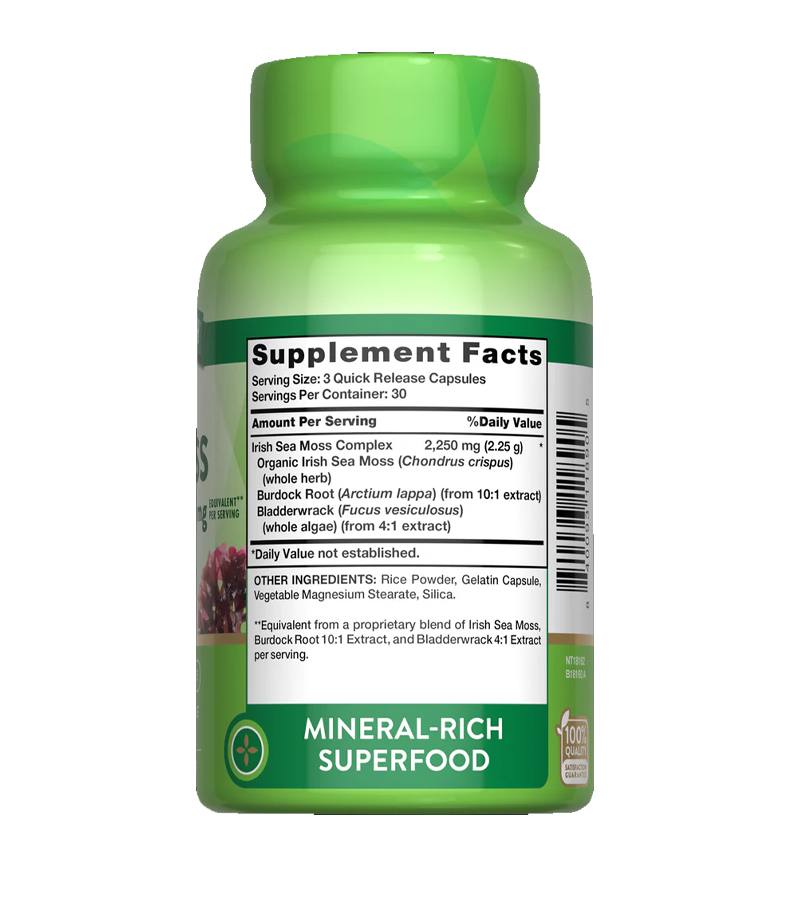 Irish Sea Moss Complex 2,250 mg with Bladderwrack & Burdock Root - 90 Quick Release Capsules