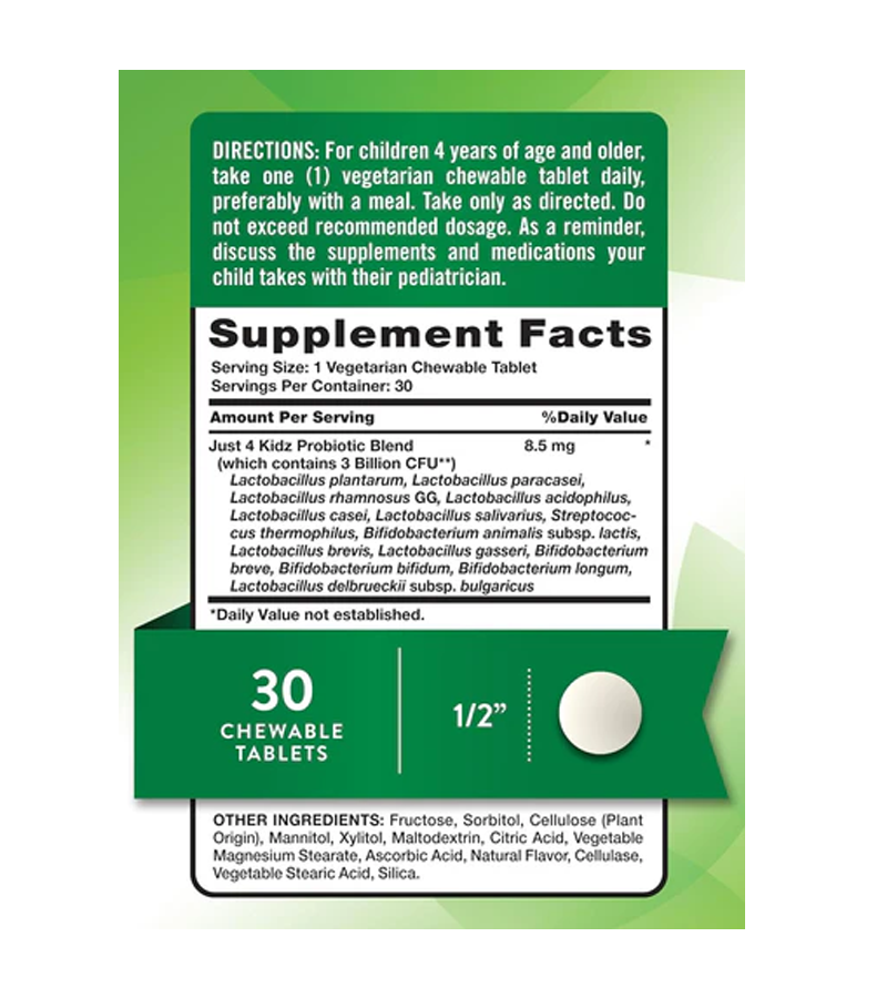 Just 4 Kidz Chewable Probiotic-14 (3 مليار وحدة تشكيل مستعمرة) - 30 قرصًا للمضغ