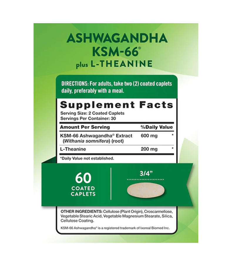 KSM-66 Ashwagandha Plus L-Theanine - 60 Caplets