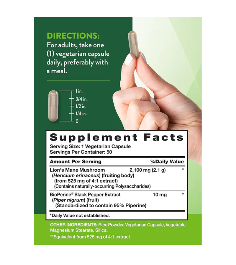 Lion's Mane Mushroom 2,100 mg - 50 Vegetarian Capsules