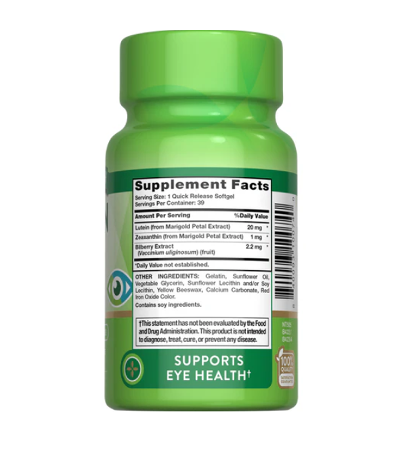 Lutein 20 mg plus Zeaxanthin & Bilberry - 39 Quick Release Softgels