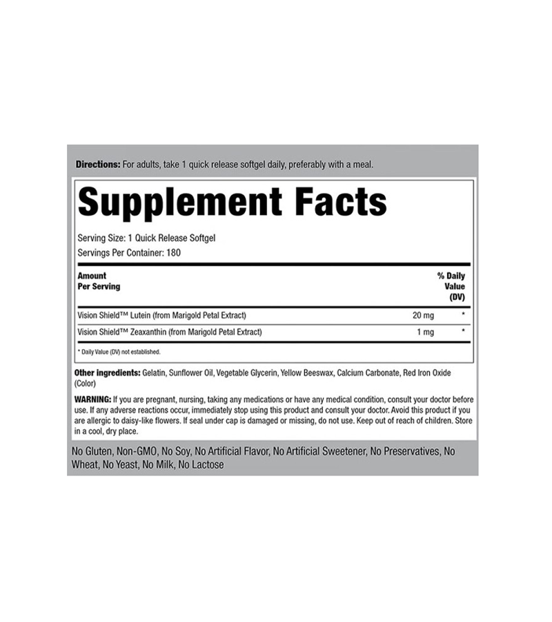 Lutein and Zeaxanthin - Eye Vitamins - 20mg 180 softgels