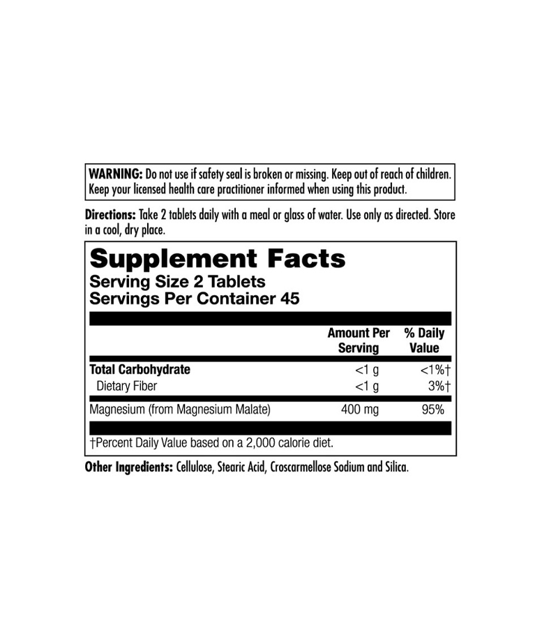 Magnesium Malate 400 - 90 Tablets