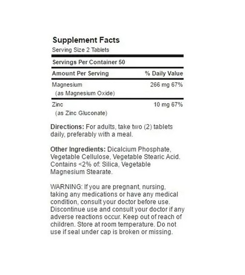 Magnesium with Zinc - 100 Tablets