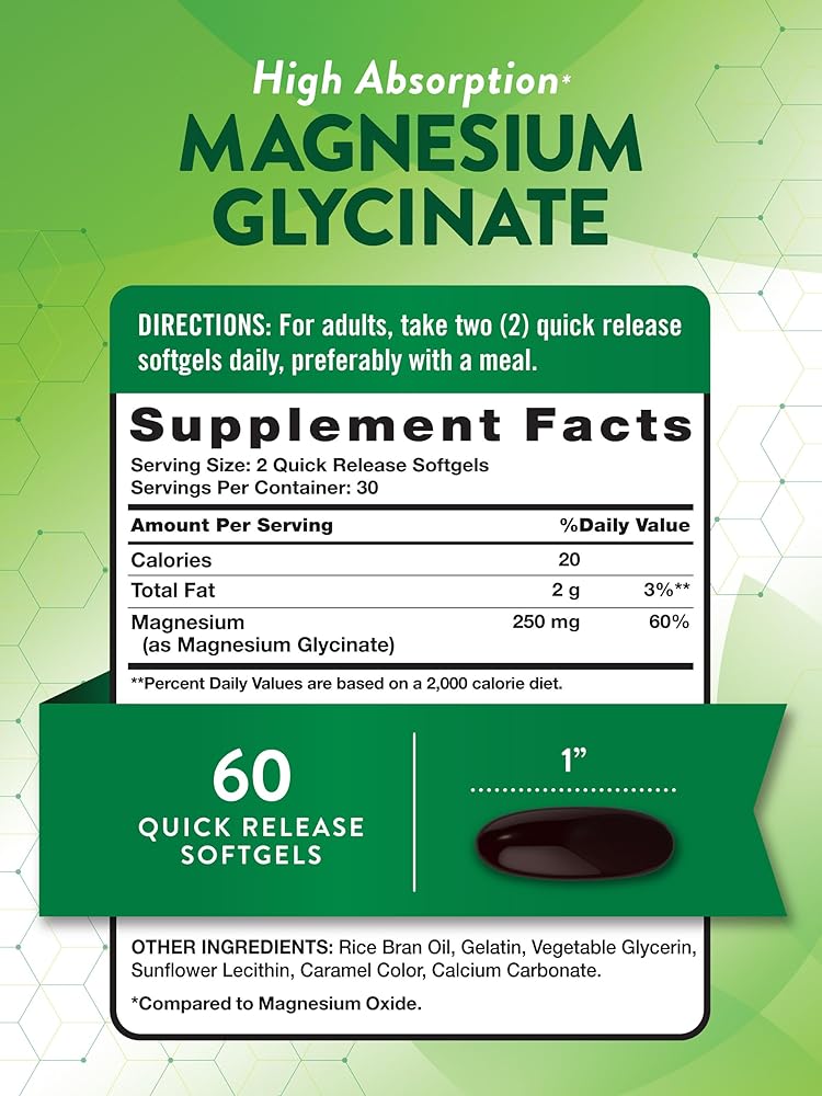 Magnesium Glycinate, High Absorption 250mg - 60 Softgels