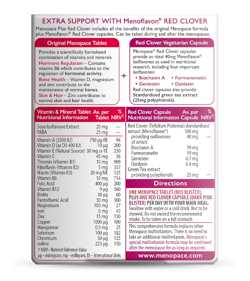 Menopace Red Clover - 56 Capsules & Tablets ( Best Before 10 /2026 )