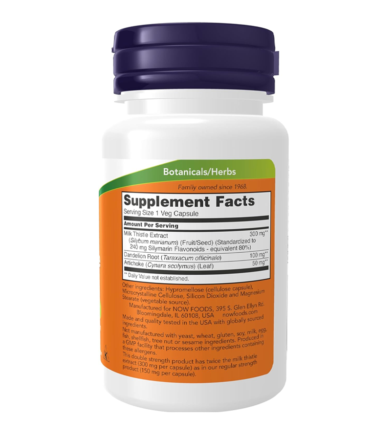 Milk Thistle Extract 300 mg With Artichoke & Dandelion - 50 Veg Capsules