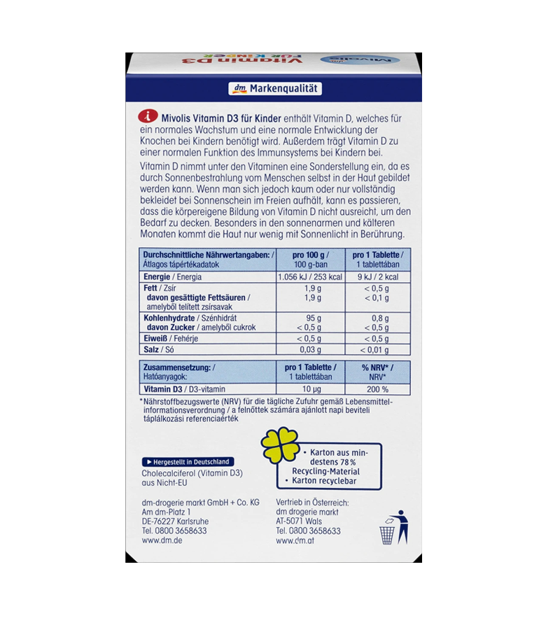 Mivolis Vitamin D3 For Kids - 60 Chewable Tablets