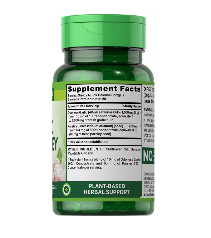 Odorless Garlic and Parsley 1200 mg -100 Quick Release Softgels