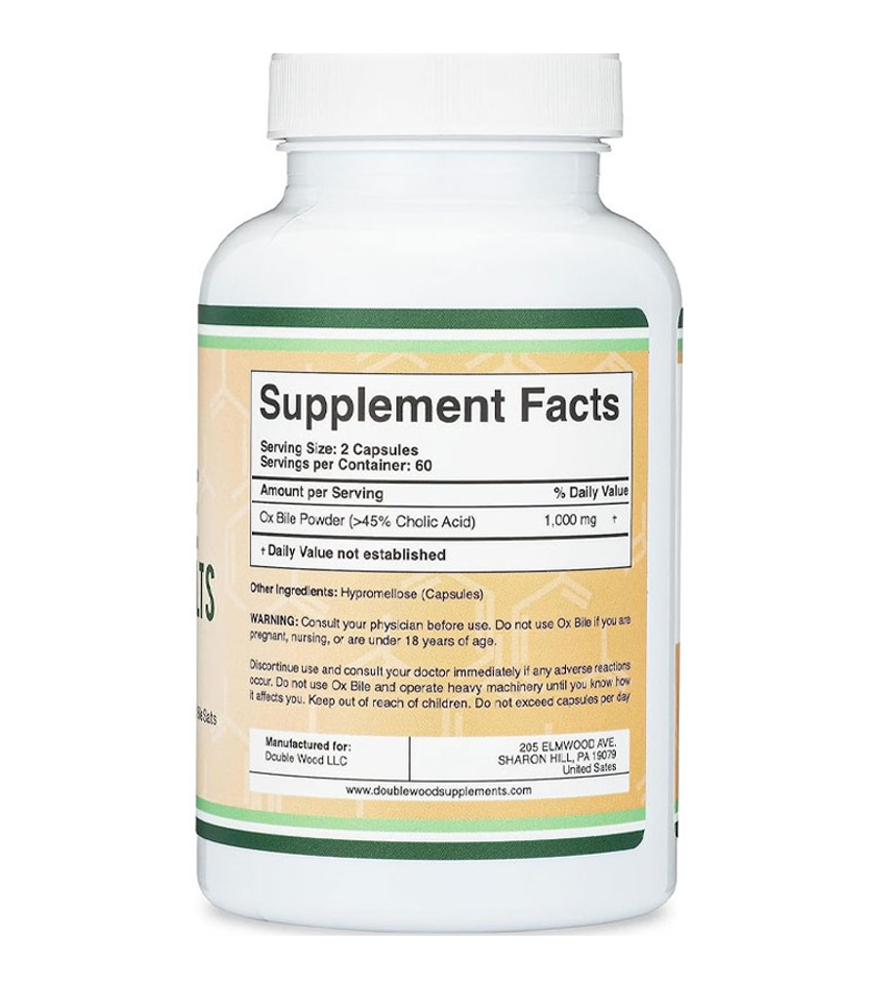 Ox Bile Supplement for No Gallbladder - Bile Acid Salts 1000mg Per Serving - 120 Capsules