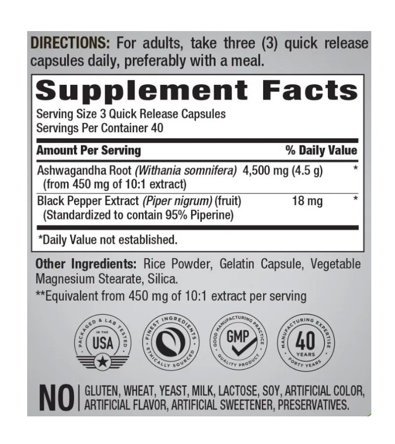 Piping Rock Ashwagandha Root Extract 4500 mg - 120 Veg Capsules