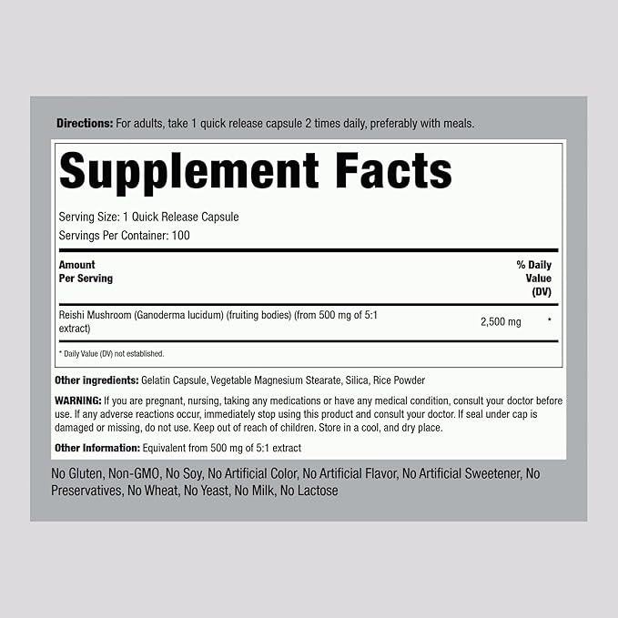 Reishi Mushroom 2500mg - 100 Capsules